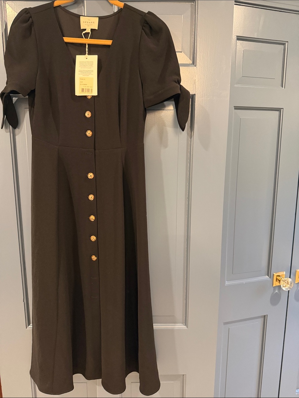 Sesame Black Button-Front Midi Dress size 2 NWT